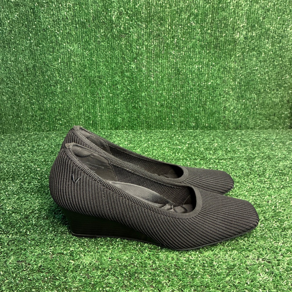 VIVAIA Margot Square Toe Ribbed Knit Comfort Wedge Pump Dark Blue Womens Size 9